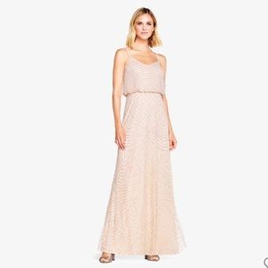 Adrianna Papell ART DECO BEADED BLOUSON GOWN IN BLUSH size 12
